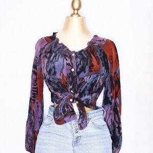 Anthropologie TRINITY tops, bohemian Tie Dye blouse, 100% Silk in Purple, Small